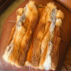 Women's vintage Fur Vest in Orange and Brown